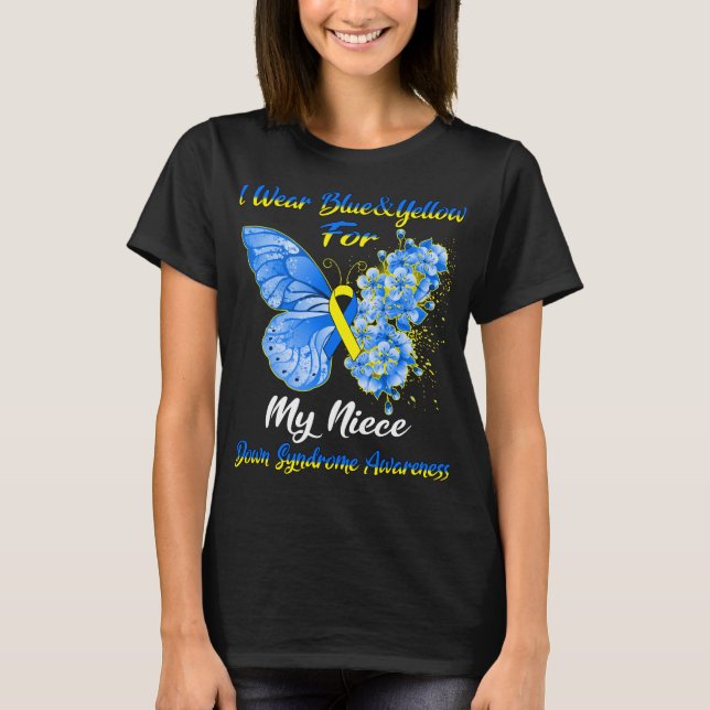 Butterfly I Wear Blue & Yellow For My Niece Down S T-Shirt (Front)