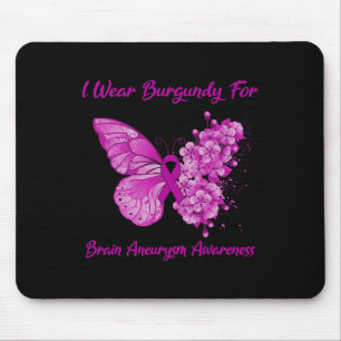 Butterfly I Wear Burgundy For Brain Aneurysm Aware Mouse Mat