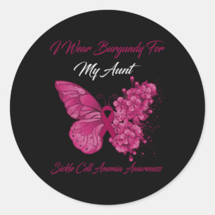 Butterfly I Wear Burgundy For My Aunt Sickle Cell Classic Round Sticker