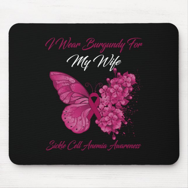 Butterfly I Wear Burgundy For My Wife Sickle Cell  Mouse Mat (Front)