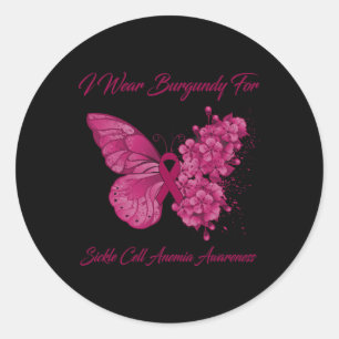 Butterfly I Wear Burgundy For Sickle Cell Anaemia Classic Round Sticker
