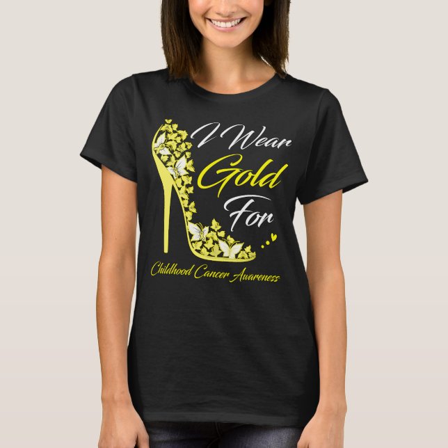 Butterfly I Wear Gold For Childhood Cancer Warrior T-Shirt (Front)