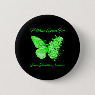 Butterfly I Wear Green For Brain Disabilities Awar 6 Cm Round Badge