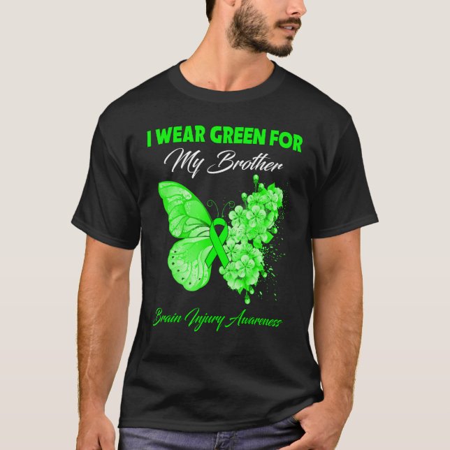 Butterfly I Wear Green For My Brother Brain Injury T-Shirt (Front)