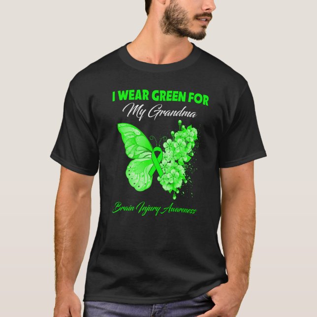 Butterfly I Wear Green For My Grandma Brain Injury T-Shirt (Front)