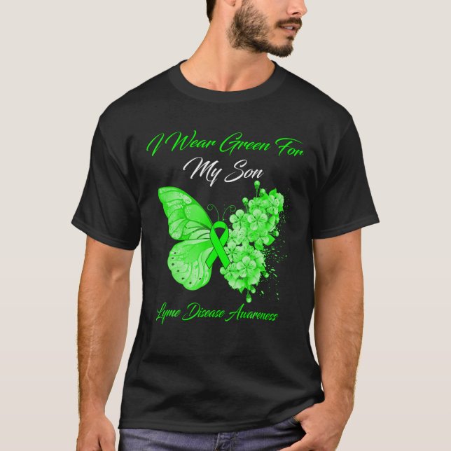 Butterfly I Wear Green For My Son Lyme Disease Awa T-Shirt (Front)