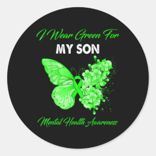 Butterfly I Wear Green For My Son Mental Health Aw Classic Round Sticker