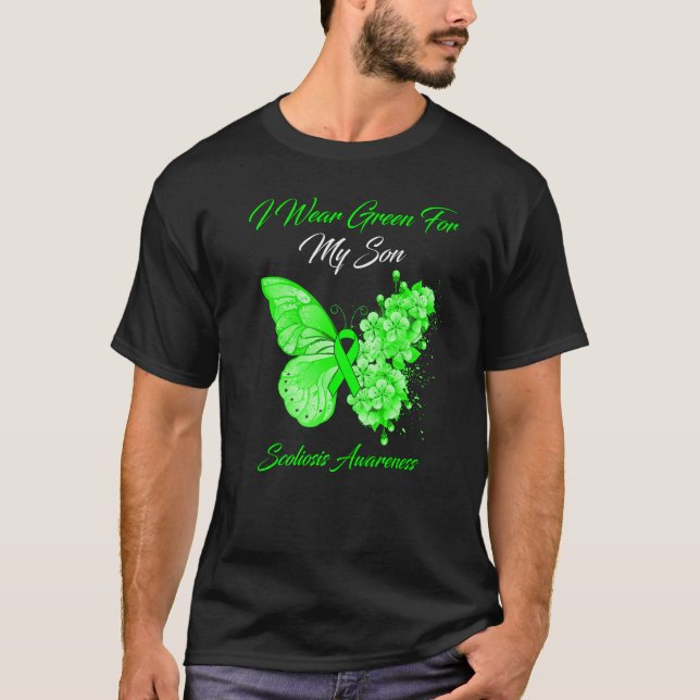 Butterfly I Wear Green For My Son Scoliosis Awaren T-Shirt (Front)