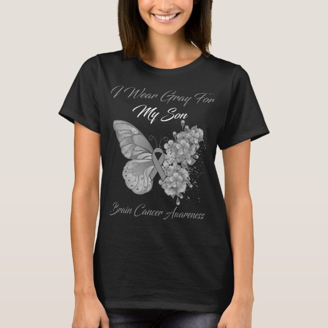 Butterfly I Wear Grey For My Sister Brain Cancer  T-Shirt (Front)
