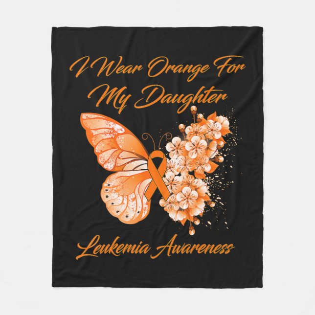 Butterfly I Wear Orange For My Daughter Leukaemia  Fleece Blanket (Front)