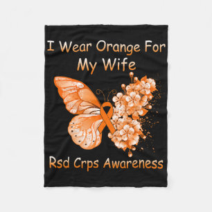 Butterfly I Wear Orange For My Wife Rsd Crps Aware Fleece Blanket