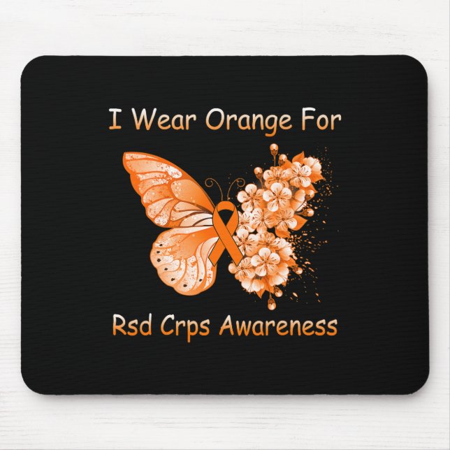 Butterfly I Wear Orange For RSD CRPS Awareness  Mouse Mat (Front)