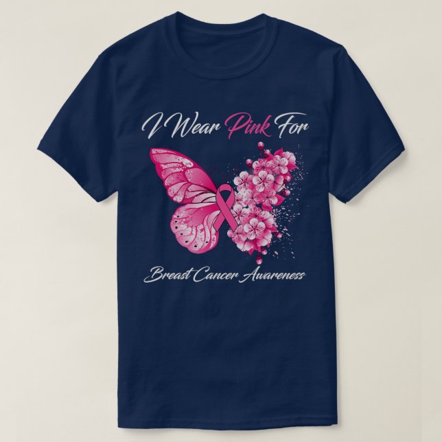 Butterfly I Wear Pink For Breast Cancer Awareness  T-Shirt (Design Front)