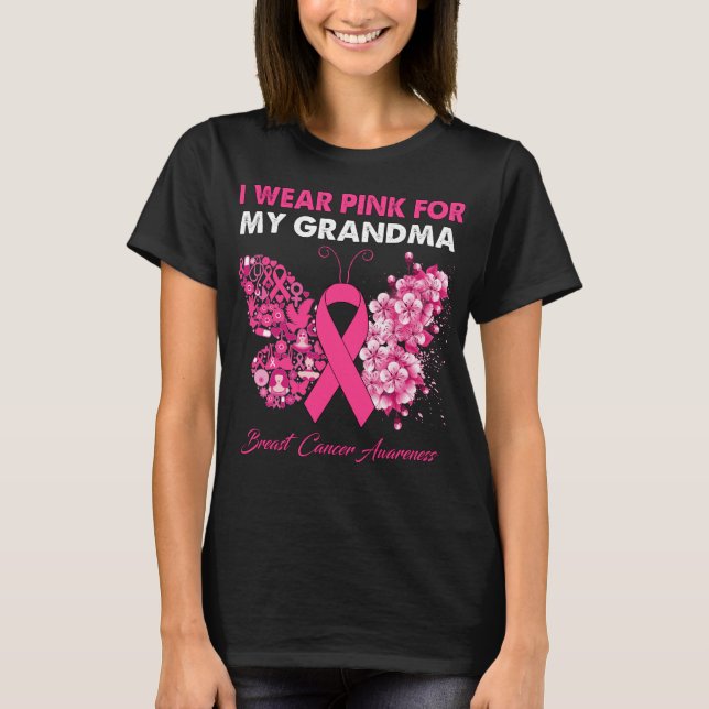 Butterfly I Wear Pink For My Grandma Breast Cancer T-Shirt (Front)