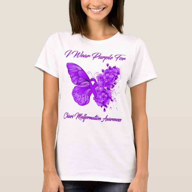 Butterfly I Wear Purple For Chiari Malformation  T-Shirt (Front)