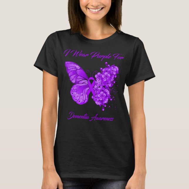 Butterfly I Wear Purple For Dementia Awareness T-Shirt (Front)