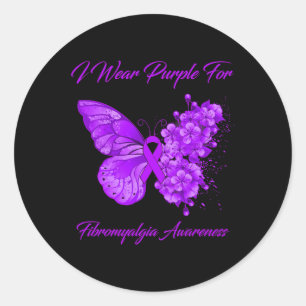 Butterfly I Wear Purple For Fibromyalgia Awareness Classic Round Sticker