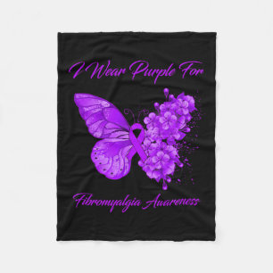 Butterfly I Wear Purple For Fibromyalgia Awareness Fleece Blanket