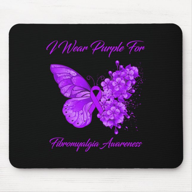 Butterfly I Wear Purple For Fibromyalgia Awareness Mouse Mat (Front)