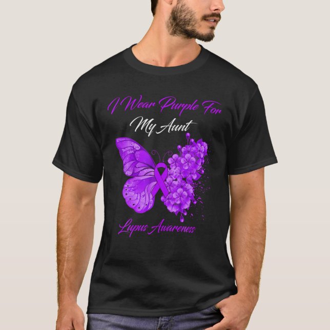 Butterfly I Wear Purple For My Aunt Lupus Awarenes T-Shirt (Front)