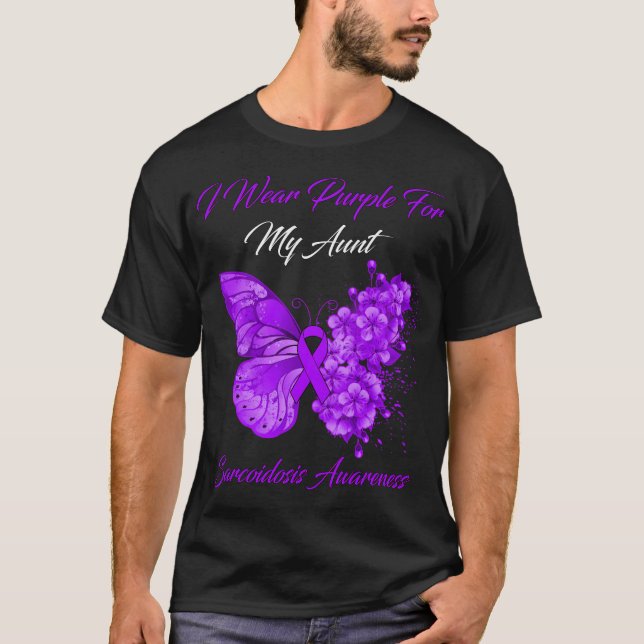 Butterfly I Wear Purple For My Aunt Sarcoidosis Aw T-Shirt (Front)