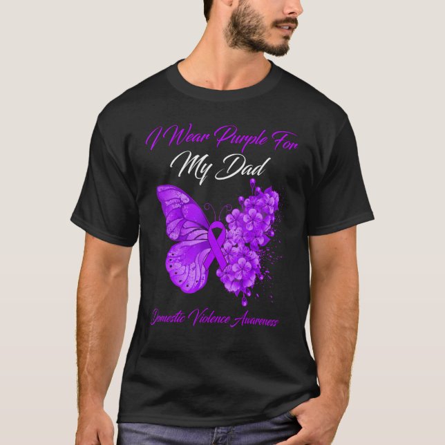 Butterfly I Wear Purple For My Dad Domestic Violen T-Shirt (Front)