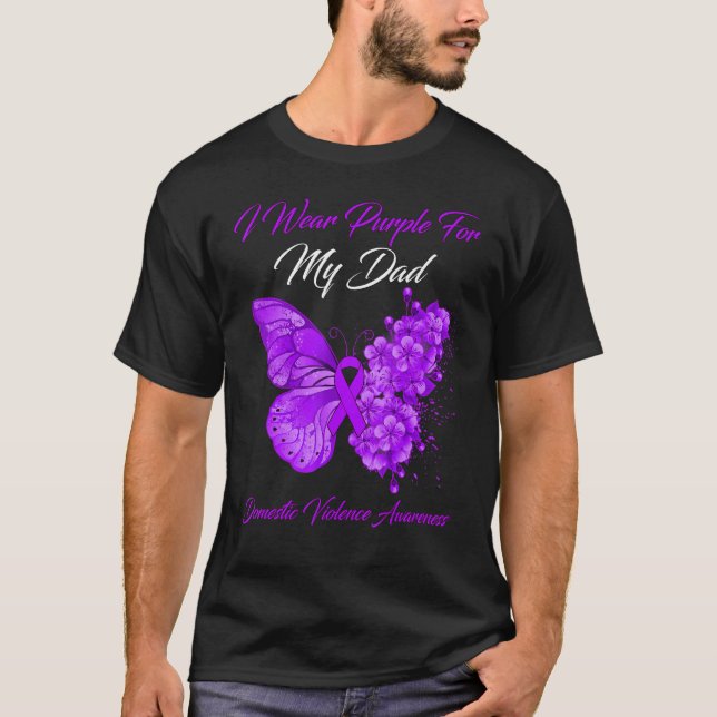 Butterfly I Wear Purple For My Dad Domestic Violen T-Shirt (Front)