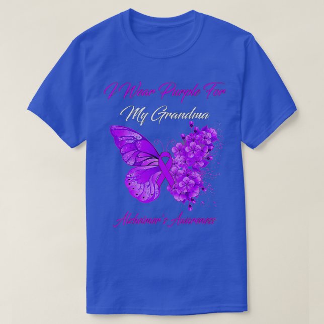 Butterfly I Wear Purple For My Grandma Alzheimers  T-Shirt (Design Front)