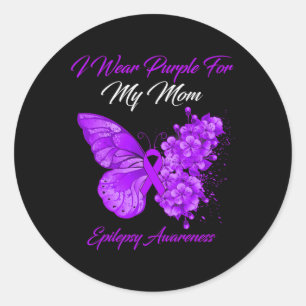 Butterfly I Wear Purple For My Mum Epilepsy Awaren Classic Round Sticker