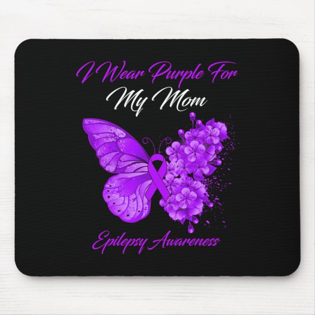 Butterfly I Wear Purple For My Mum Epilepsy Awaren Mouse Mat (Front)