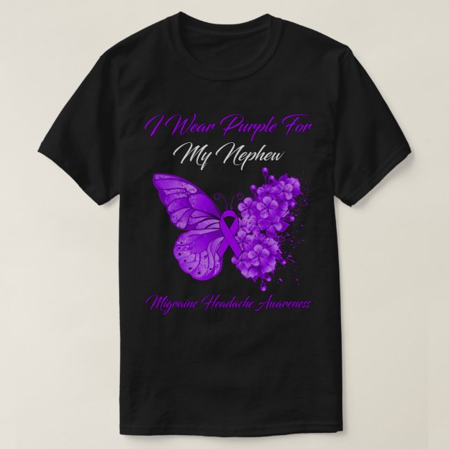Butterfly I Wear Purple For My Nephew Migraine Hea T-Shirt (Design Front)