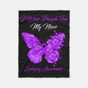 Butterfly I Wear Purple For My Niece Epilepsy Awar Fleece Blanket