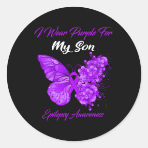 Butterfly I Wear Purple For My Son Epilepsy Awaren Classic Round Sticker