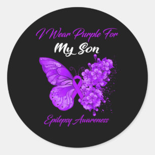 Butterfly I Wear Purple For My Son Epilepsy Awaren Classic Round Sticker