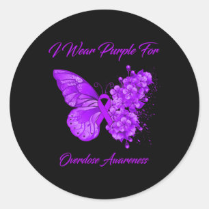 Butterfly I Wear Purple For Overdose Awareness  Classic Round Sticker