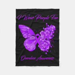 Butterfly I Wear Purple For Overdose Awareness Fleece Blanket