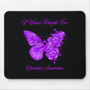 Butterfly I Wear Purple For Overdose Awareness Mouse Mat