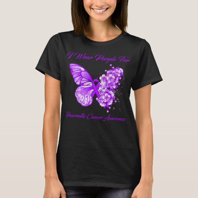 Butterfly I Wear Purple For Pancreatic Cancer Awar T-Shirt (Front)