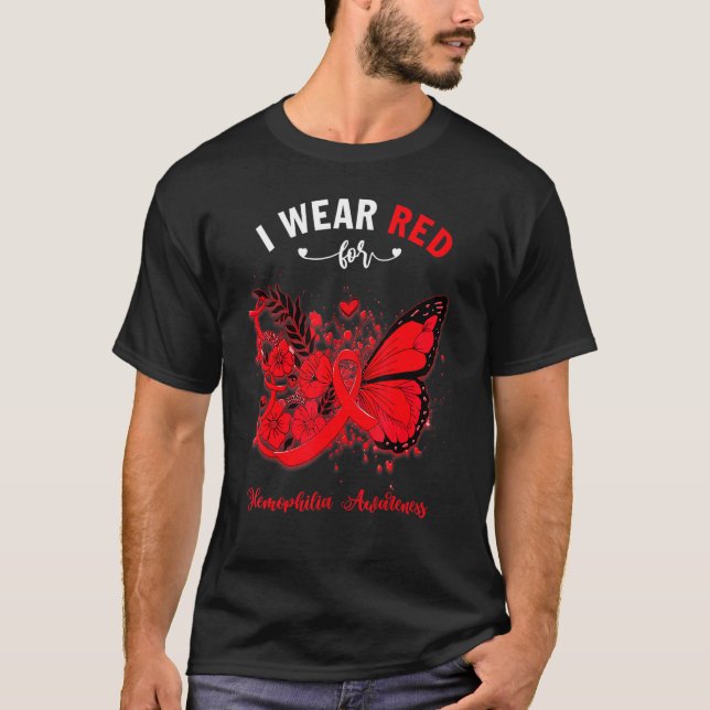 Butterfly I Wear Red For Haemophilia Awareness T-Shirt (Front)