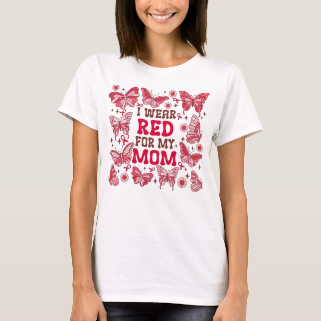 butterfly I wear red for mum blood cancer T-Shirt (Front)