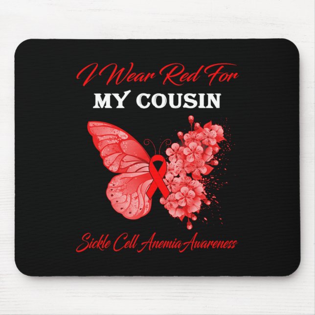 Butterfly I Wear Red For My Cousin Sickle Cell Ane Mouse Mat (Front)