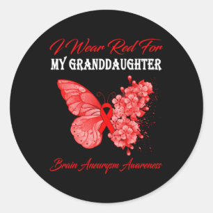 Butterfly I Wear Red For My Husband Brain Aneurysm Classic Round Sticker