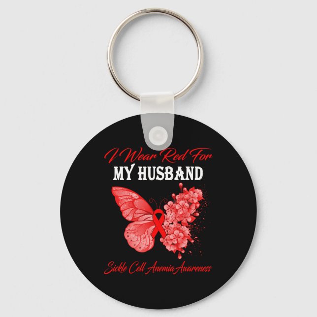 Butterfly I Wear Red For My Husband Sickle Cell An Key Ring (Front)
