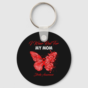 Butterfly I Wear Red For My Mom Stroke Awareness Key Ring