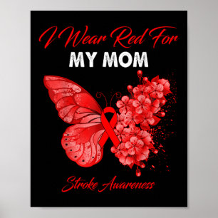 Butterfly I Wear Red For My Mum Stroke Awareness  Poster