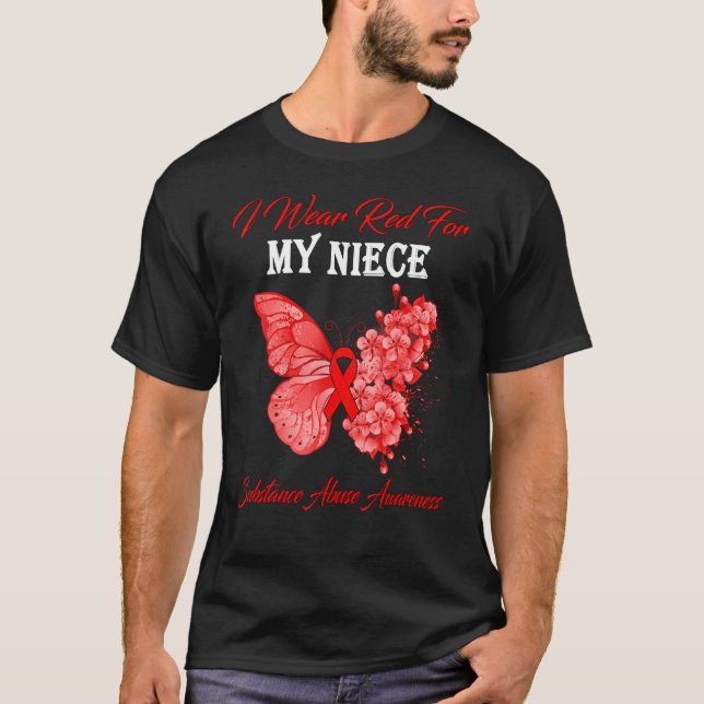 Butterfly I Wear Red For My Niece Substance Abuse  T-Shirt (Front)