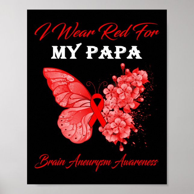 Butterfly I Wear Red For My Papa Brain Aneurysm Aw Poster (Front)