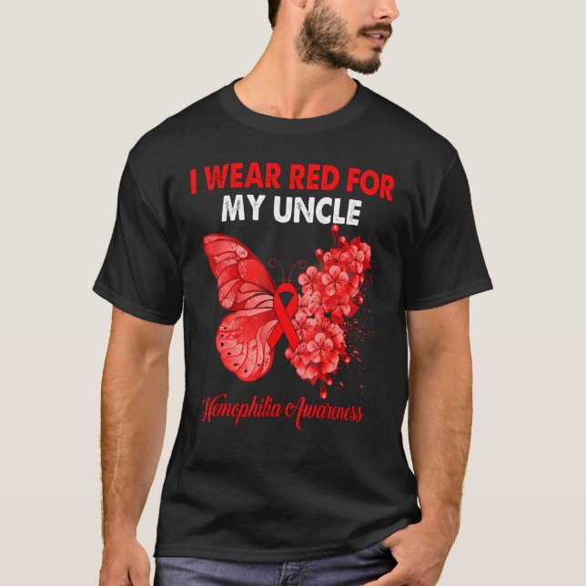 Butterfly I Wear Red For My Uncle Haemophilia Awar T-Shirt (Front)