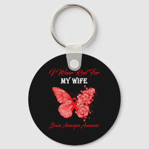 Butterfly I Wear Red For My Wife Brain Aneurysm Aw Key Ring