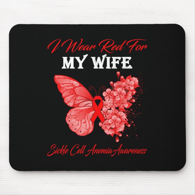 Butterfly I Wear Red For My Wife Sickle Cell Anemi Mouse Mat (Front)
